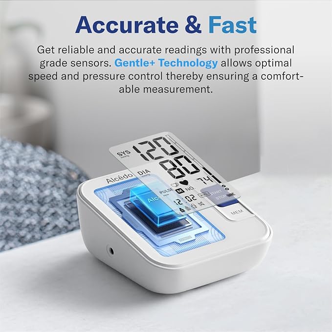 Alcedo Blood Pressure Monitor for Home Use, Automatic Digital BP Machine with Large Cuff for Upper Arm, LCD Screen, 2x120 Memory, Talking Function