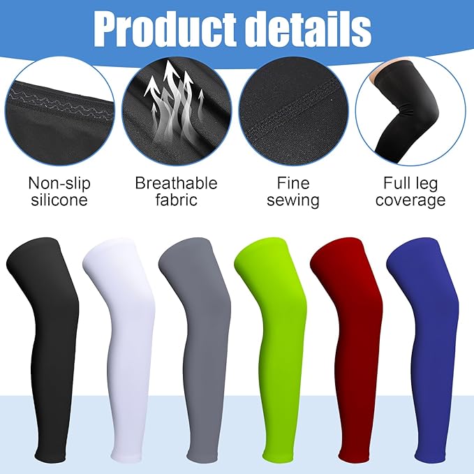 3 Pairs Leg Sleeves,Full Length Leg Compression Sleeve,Sports Leg Knee Sleeve with Anti Slip Silicone Strips