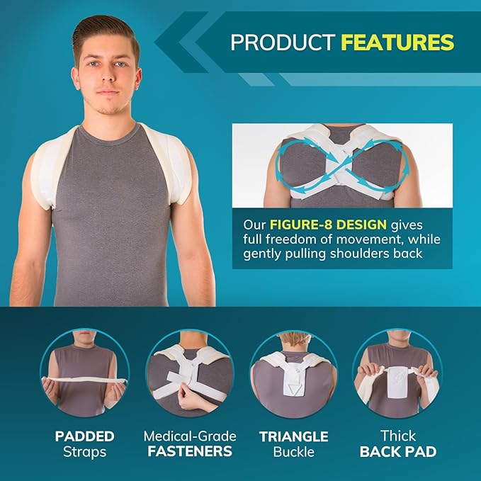 BraceAbility Clavicle Support Brace - Figure 8 Upper Back Brace Posture Corrector for Women and Men, Shoulder Straightener, Kyphosis Relief, Sling for Injuries and Fractures (Medium)