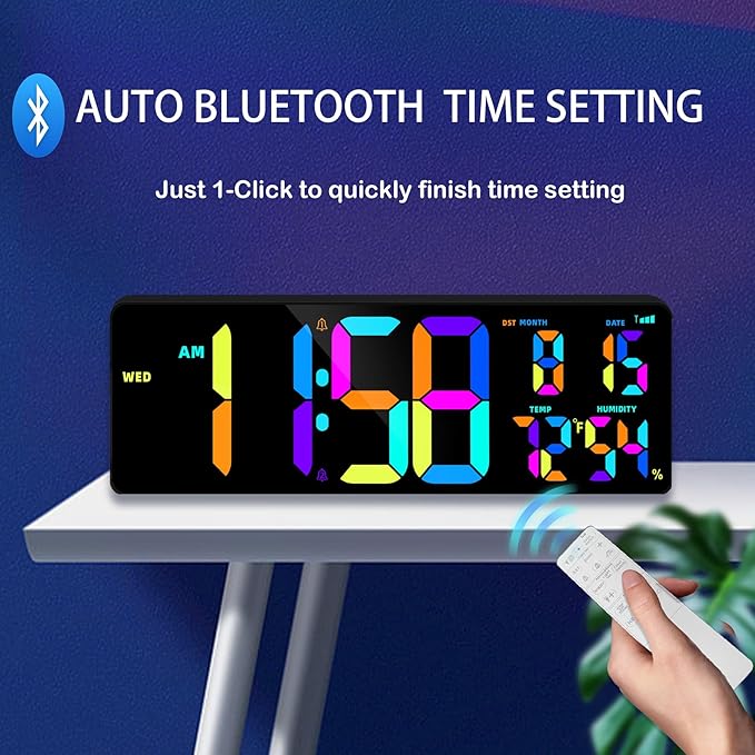 16.5" Large Digital Wall Clock, Bluetooth Sync Time, Count Down Timer, Dual Alarm, Big LED RGB Color, Auto DST, Digital Clock for Living Room Classroom Desk, Christmas Birthday Gift for Senior Mom Dad