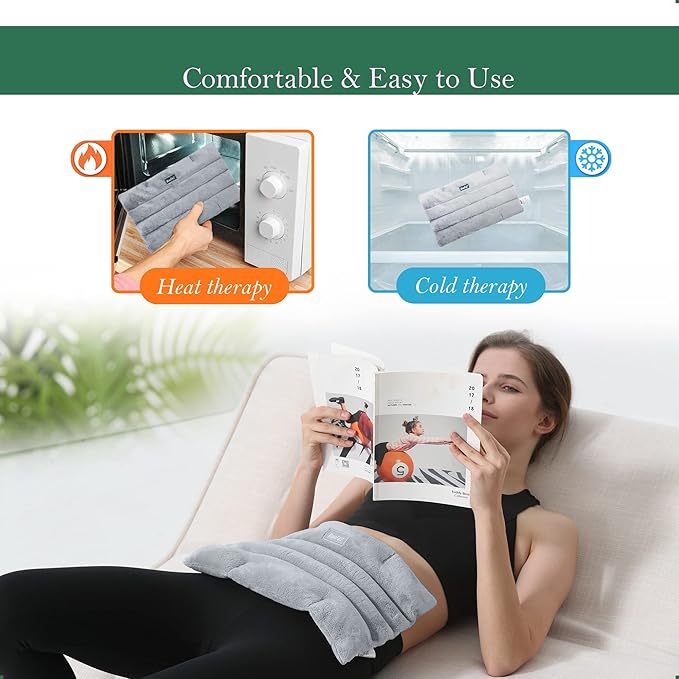 Romfox Microwavable Heating Pad for Pain Relief, Moist Heat for Menstrual Cramps, Muscles, Joints, Back, Neck and Shoulders, Heat Compress Pillow, for Both Hot and Cold Therapy (Grey - Unscented)