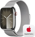 Apple Watch Series 9 [GPS + Cellular 45mm] Smartwatch with Silver Stainless Steel Case with Silver Milanese Loop with AppleCare+ (2 Years)