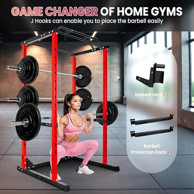 44.3'' x 45.6'' x 81.5''Versatile Power Cage, 1200 LBS Adjustable Weight Cage, Squat Rack with More Training Accessories for Home Gyms (Black, 81.8)