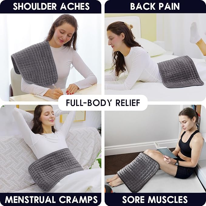 DAILYLIFE Heating Pad for Back Pain Relief, 12"x24" Electric Heating Pads for Cramps, Back, Shoulder and Neck with 6 Heat Settings, Fast-Heating Technology, Auto Shut Off, UL Certification, Gray