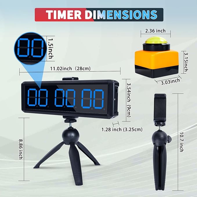 Large Stopwatch with Start/Stop Button、LED Digital Timer with Stand、360° Press Button、Stopwatch for Obstacle Course、Fitness Clock for Home Gym、Interval Timer for Exercise (1.5 Blue)