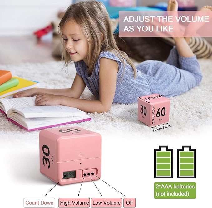 Weewooday Cube Timer, Gravity Sensor Flip Timer for ADHD Productivity, Classroom Kitchen Study Workout Cooking Desk Timers for Time Management, 15 20 30 60 Minutes Countdown Tool(Pink)