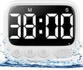 HAUKINIX Shower Timer Waterproof Bathroom Toilet Timer Digital Kitchen for Wall Mount, Study w/Foldable Stand, Countdown Stopwatch w/Suction Cup for Swim, Rechargeable, White
