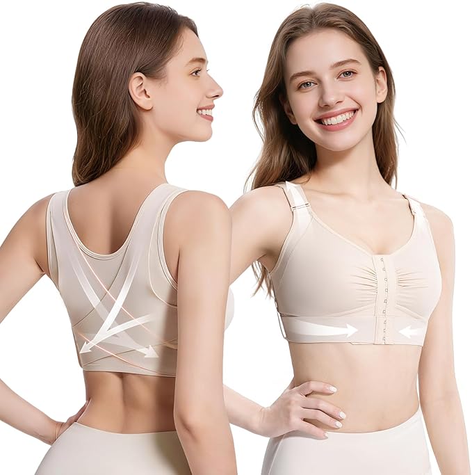 Fit Geno Posture Bra for Women: Wireless Front Closure Posture Corrector Bra with Wide Adjustable Straps