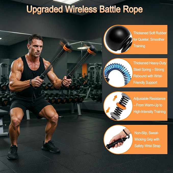 UNILEAF Ropeless Battle Ropes, Weighted Cordless Battle Ropes with Adjustable Resistance, Quiet Home Gym Equipment & Low-Impact Workout Equipment for HIIT, Cardio, Strength Training for Men & Women