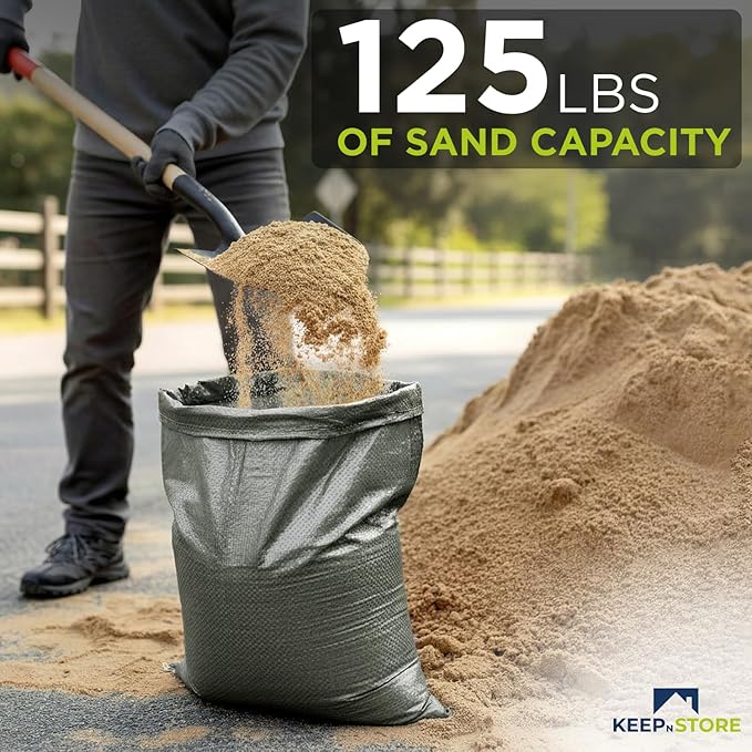 Heavy Duty Sand Bags Pack of 24, Army Green Empty Sandbags with Built-In Ties, Woven Polypropylene UV Protection 1600 Hours, Fillable Bags for Flood Control, Weight, 24x40 inches, 125 Pounds Volume