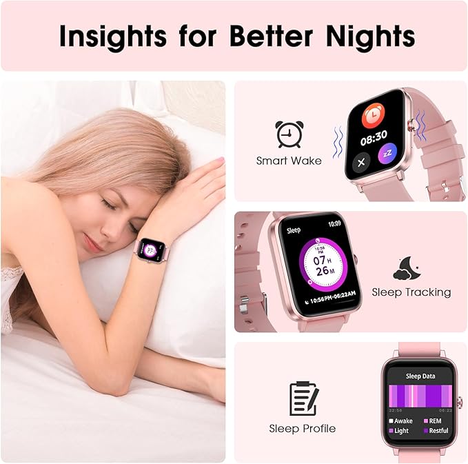 Smart Watch for Women (Answer/Make Call): 1.85" Waterproof Fitness Trackers with 24-Hours Blood Pressure Heart Rate SpO2 Sleep Monitor Watches for Women, iPhone Android Compatible( (Light Pink)