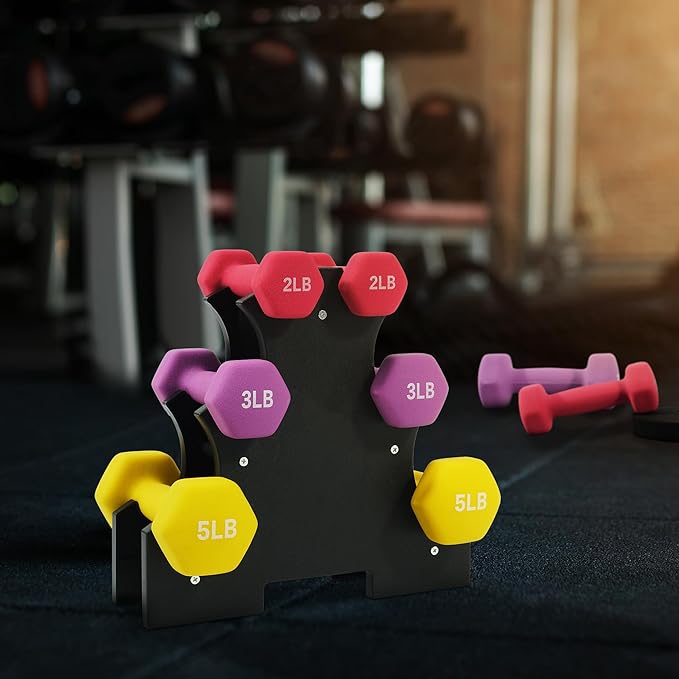 Fitvids Neoprene Coated Dumbbell Set with Rack, Free Hand Weight Set For Home Gym Workout, Anti-Slip, Anti-roll, 20LBS, 32LBS, 50LBS and 56LBS Sets, Multiple Weight Options