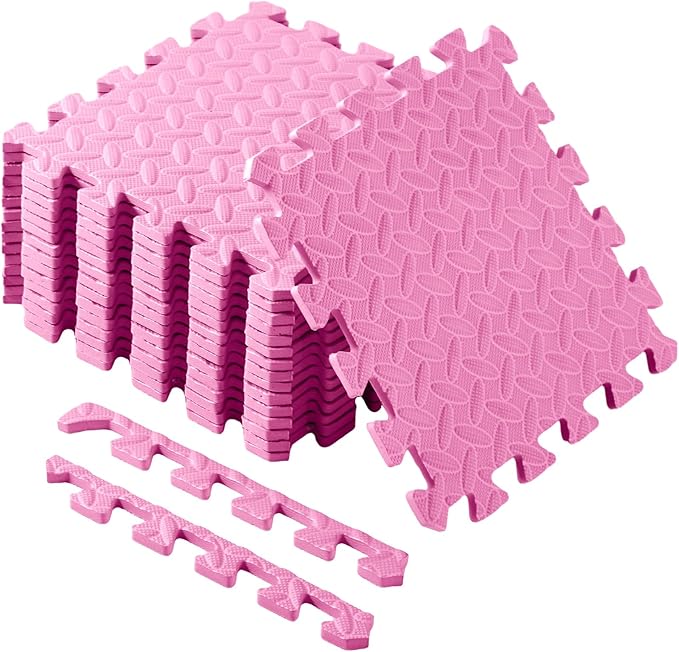 Shihanee Foam Floor Tiles Foam Floor Mats Play Mats Bulk with Borders Interlocking for Bedroom Gym Nursery(11.8 x 11.8 Inch,Light Pink)