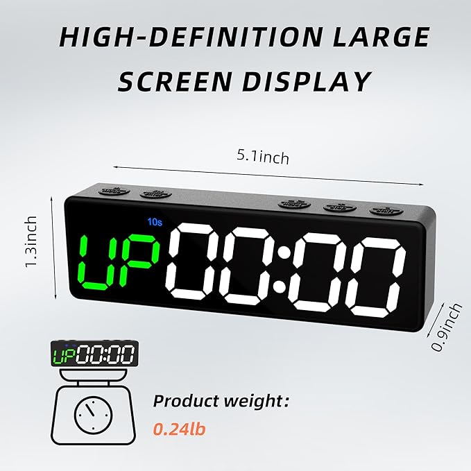 Mini Portable Gym Timer Clock, Large LED Digital Display Screen, Powerful Magnet, Powerful Battery, Count up/Down, Stopwatch, Exercise Interval Timer, Eight Fitness Modes, Suitable for Home and Gym