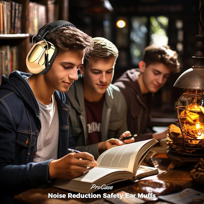 ProCase Noise Reduction Ear Muffs, Sound Proof Ear Protection, NRR 28dB Noise Cancelling Headphones for Adults Kids Autism, Hearing Protection for Shooting Gun Range Mowing -Metalic Gold