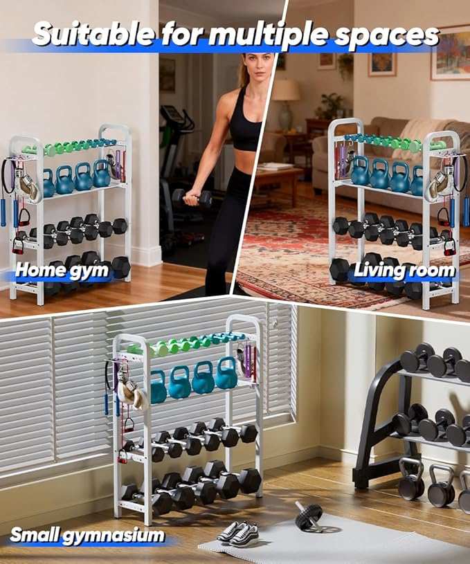 Adjustable Dumbbell Rack, Weight Storage Stand Holder for Dumbbells & Kettlebells, Heavy-Duty Home Gym Organizer with 6 Hook for Home Gym Equipment Accessories (Rack Only)