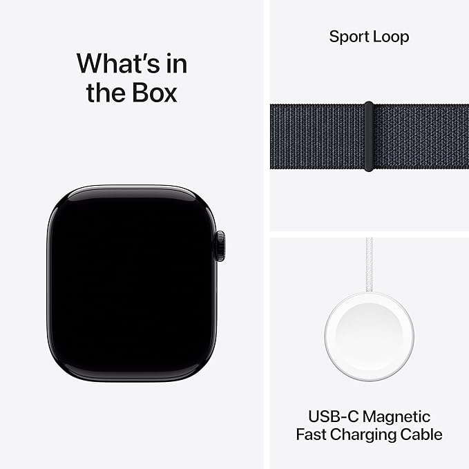 Apple Watch Series 10 [GPS 46mm] with Jet Black Aluminium Case with Ink Sport Loop. Fitness Tracker, ECG App, Always-On Retina Display, Carbon Neutral with AppleCare+ (2-years)