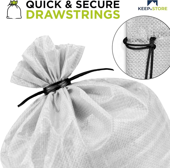 Heavy Duty Sand Bags Pack of 12, White Empty Sandbags with Built-In Ties, Woven Polypropylene UV Protection 1600 Hours, Fillable Bags for Flood Control, Weight, 18x30 inches, 75 Pounds Volume