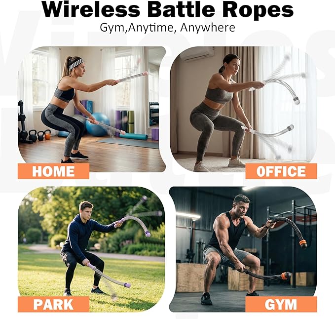 Adjustable Ropeless Battle Ropes,Portable Cordless Battle Ropes for Home Gym,Workout Exercise Ropes for HIIT,Strength Training & Full-Body Cardio for Men & Women (Gray, 1.45 lb)