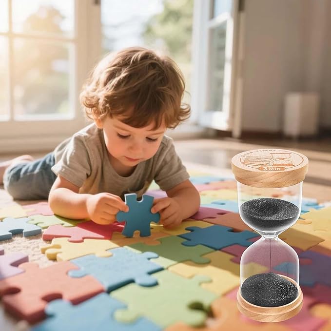 1 Minute Sand Timer, Wooden Hourglass Sand Clock, Small Beech Wood Black 1 Min Hour Glass, One Minutes Sandglass for Brushing Teeth, Reloj De Arena, Classroom, Game, Kitchen, Home, Office