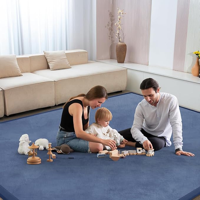 Baby Play Mat for Floor Nursery Rug Muscle Mat Area Rug Playroom Rug 79"x118" Playpen Mat Memory Foam 1.3" Thick Crawling Mat for Babies,Toddlers, Infants, Kids,Sapphire Blue