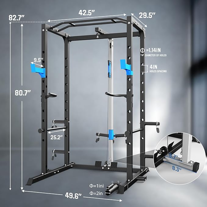 ULTRA FUEGO Power Cage, Multi-Functional Power Rack with J-Hooks, Dip Handles, Landmine Attachment and Optional Cable Pulley System for Home Gym