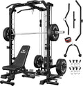 JELENS SR01 Smith Machine, 2000LBS Multi-Function Power Cage with LAT Pulldown System, All-in-One Home Gym Squat Rack with Smith Bar and Training Attachments for Full Body Workouts