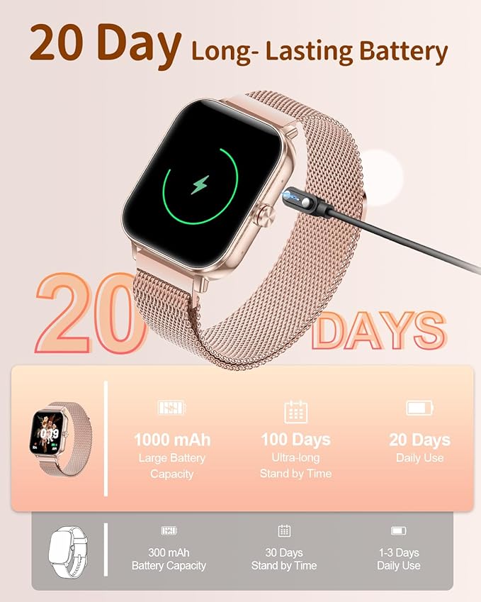 Smart Watches for Women(Android/iPhone) 20-Day Battery 4 Straps 1.85" HD Fitness Trackers with Bluetooth Calls/Notifications Smart Watch Step Sleep Heart Rate SpO2 Monitor 100+ Sports Modes, Rose Gold