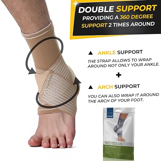 NeoTech Care Adjustable Ankle Support Brace (Beige, Size XL, 1 Pair)
