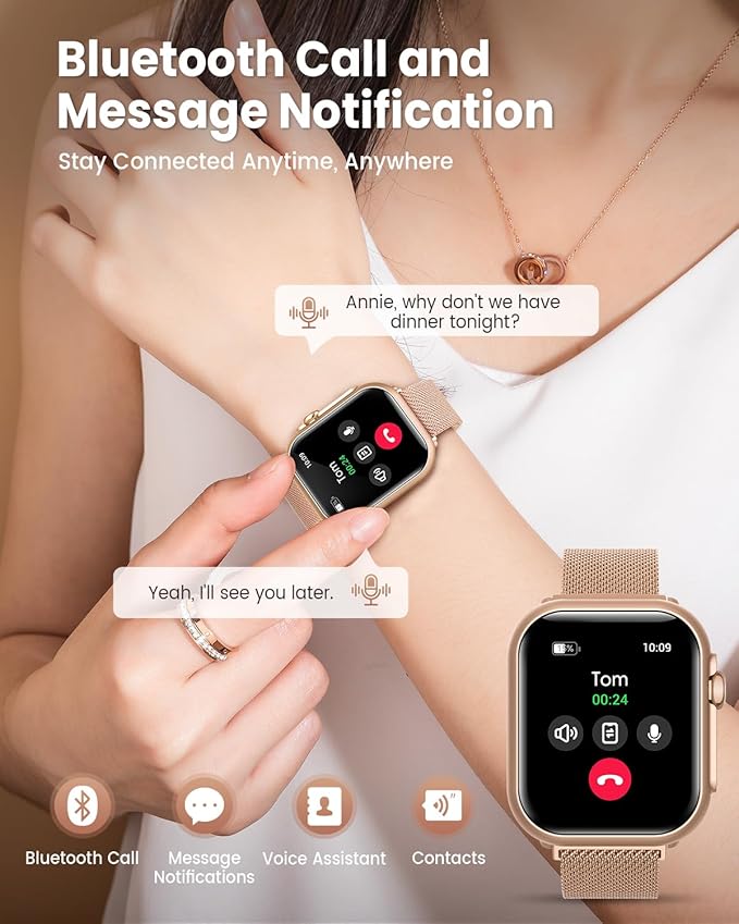 Smart Watch for Women for iPhone Android: 1.85"Smartwatch with Make/Answer Call Sleep Heart Rate SpO2 Blood Pressure Monitor IP68 Waterproof 120+Sport Mode Fitness Tracker 1000mAh Battery 2Bands Pink