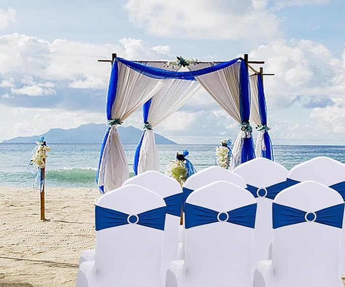 Spandex Royal Blue Chair Sashes Bows 50 Pack Stretch Chair Bands with Buckles Slider Chair Ties for Wedding Anniversary Party Birthday Engagement Banquet Baby Shower Events Decor