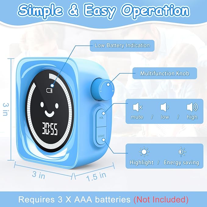 Visual Timer for Kids, 99 Minute Digital Cute Kids Visual Timer Classroom Timer for Homeschool Supplies Study Teaching Time Management Tool Countdown Timer