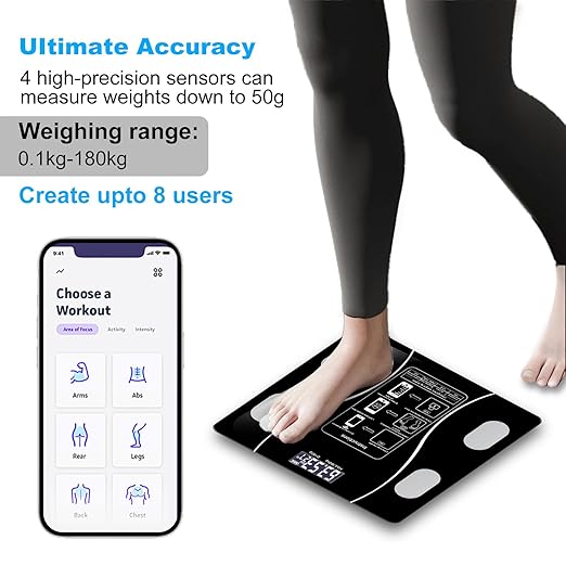 Intelligent Body Fat Scale, a Simple and Practical Digital Scale That can be Connected to a Mobile Digital Bathroom Scale to Display BMI, Body Fat, Muscle Mass, and Durable Weight Scale (Black)