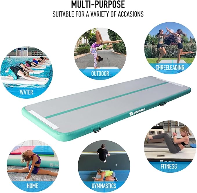 AKSPORT Gymnastics Air Mat Tumble Track Tumbling Mat Inflatable Floor Mats with Air Pump for Home Use/Tumble/Gym/Training/Cheerleading/Parkour/Beach/Park/Water