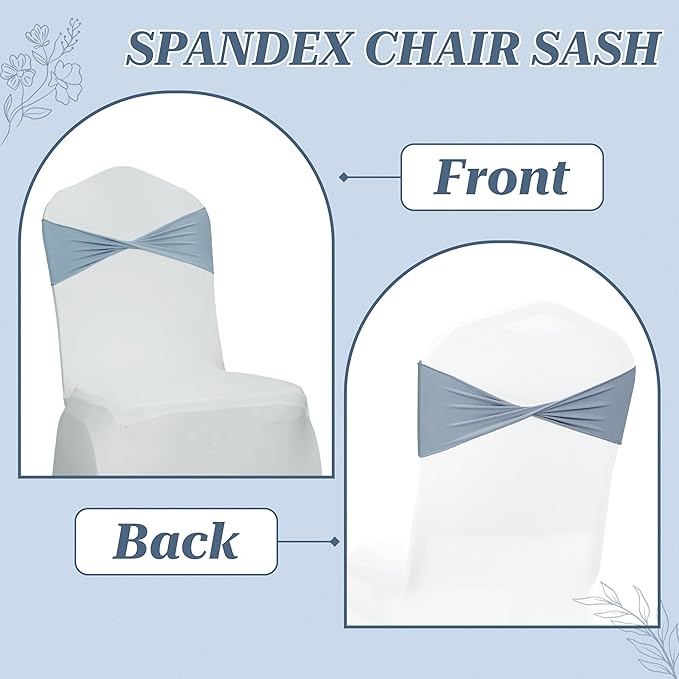MDS Pack of 75 Spandex Chair Sashes Bows Elastic Stretch Dining Chair Bands Ties Without Slider Buckle Universal fits for Wedding Baby Shower Birthday Party Banquet Event Decoration - Dusty Blue