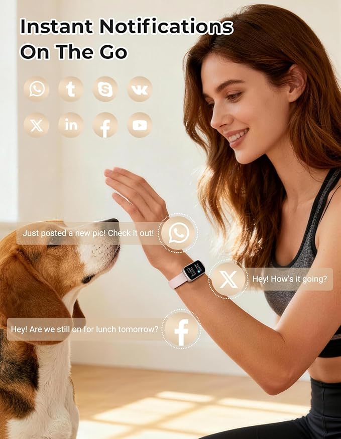 Fitness Tracker with 24/7 Heart Rate Monitor, Sleep Tracker - 3 ATM Waterproof Fitness Watch Calorie Step Counter Smart Watch Includes 3 Sport Bands for Android iOS Women Men, Mystic Rose