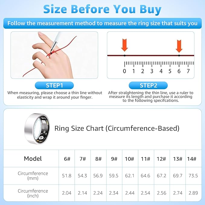 Smart Ring Health Tracker for Women & Men, Fitness Ring with Heart Rate Blood Oxygen, Sleep monitor, Step Tracker, IP68 Waterproof Compatible with iOS & Android, No Subscription Fee (Silver, 10)