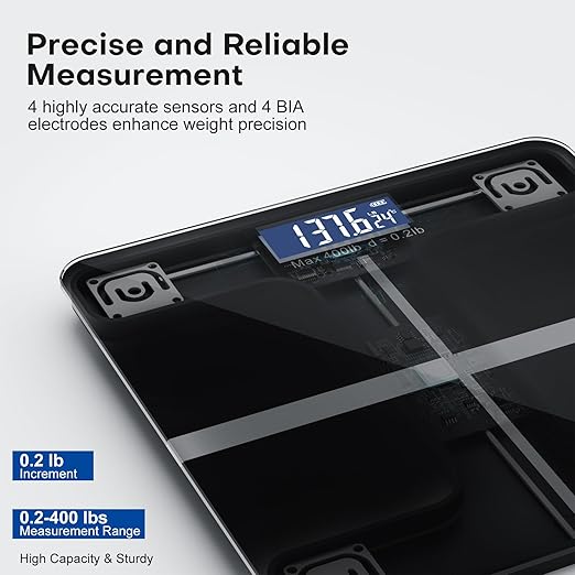 Smart Body Weight Scale, Digital Bathroom Scale, Measures BMI and Body Composition, Equipped with a Smartphone app, Maximum Weight Capacity 400 lbs/180 kg.