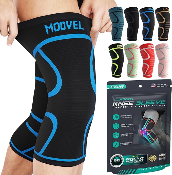 Modvel Knee Braces for Knee Pain Women & Men - 2 Pack Knee Brace for Knee Pain Set, Knee Brace Compression Sleeve, Knee Support for Knee Pain Meniscus Tear, ACL & Arthritis Pain Relief,Blue XXL