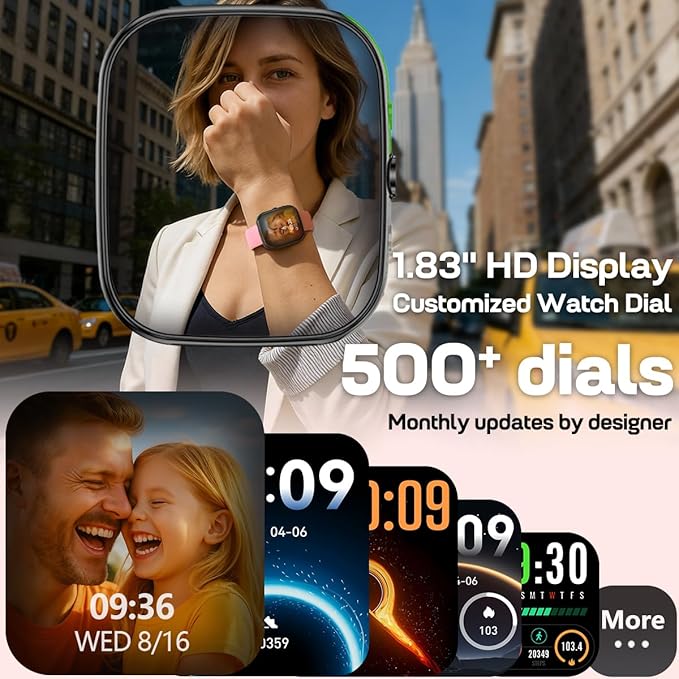 MorePro Smart Watch (Answer/Make Call), 1.83” Health Fitness Watch with Heart Rate, Blood Pressure,SpO2 and Sleep Monitor, 100+ Sports Modes, IP68 Waterproof Fitness Tracker for Men Women, Pink
