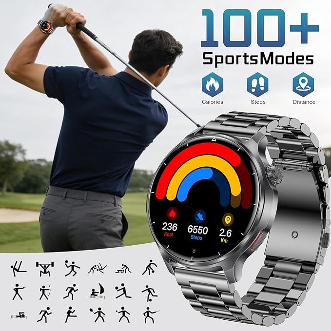 Smart Watches for Men(Answer/Make Calls), 1.52" HD Screen Mens Smart Watch with 1000mAh Heavy Duty, 100+ Sports Modes Fitness Tracker Watch, Sleep & Health Monitoring for Android /iPhone (Black)