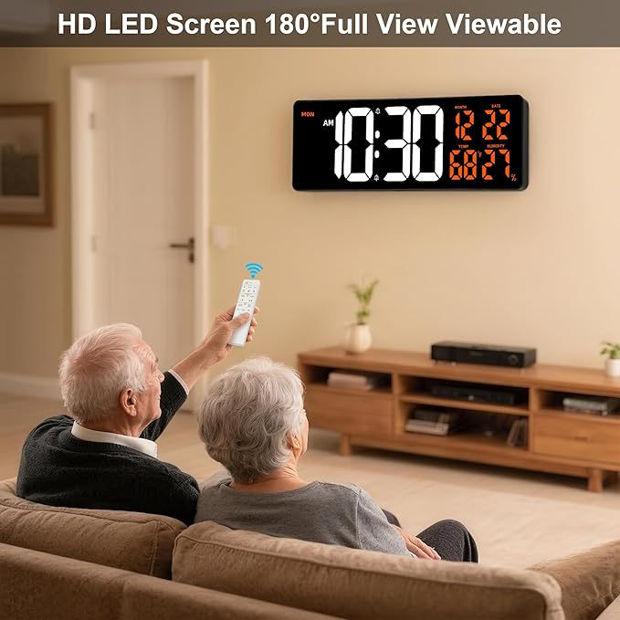 Large Digital Wall Mount Clock 17.3" Led Large Display with Jumbo Number, 8 Color Modes Atmosphere Lights, Auto-Dimming/DST, Count Down/Up Timer for Classroom Living Room Gym Gift for Senior Mom Dad