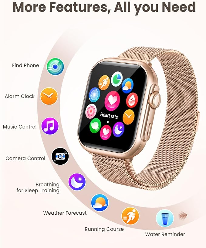 Smart Watch for Women for iPhone Android: 1.85"Smartwatch with Make/Answer Call Sleep Heart Rate SpO2 Blood Pressure Monitor IP68 Waterproof 120+Sport Mode Fitness Tracker 1000mAh Battery 2Bands Pink