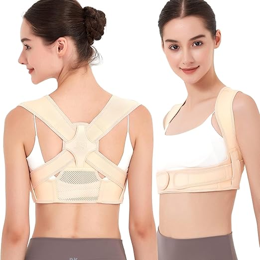 JMPOSE Posture Corrector for Back Support: Adjustable Shoulder Posture Brace for Men and Women (Beige, Large/X-Large)
