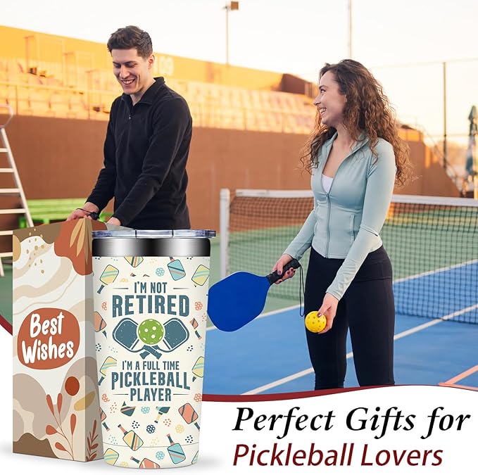 Pickleball Gifts for Women, Men - Pickle Ball Gifts for Woman - Christmas, Birthday Gifts for Pickle Ball Lovers - I'm Not Retired I'm a Full Time Pickleball Tumbler Cup 20 oz