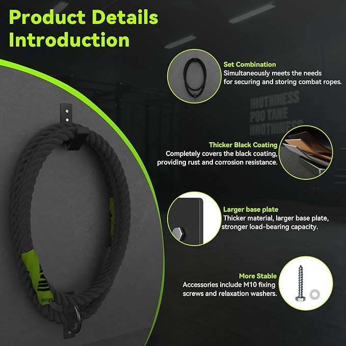 Heavy Duty Battle Rope Wall Anchor with Storage Hook – Includes Screws & Washers for Secure Mounting | Durable Steel Battle Rope Holder for Home and Gym Use