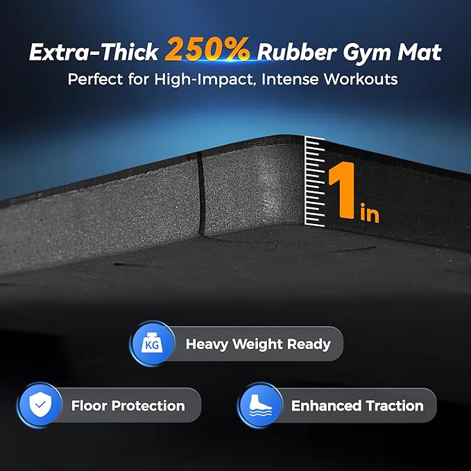 SUPERJARE 1" Extra-Thick Rubber Top Exercise Mat, Puzzle Gym Flooring for Home Gym, Gym Mat for Workout Equipment, Interlocking Floor Tiles with EVA Foam, 6 Pcs 24 Sq Ft, Black/Grey