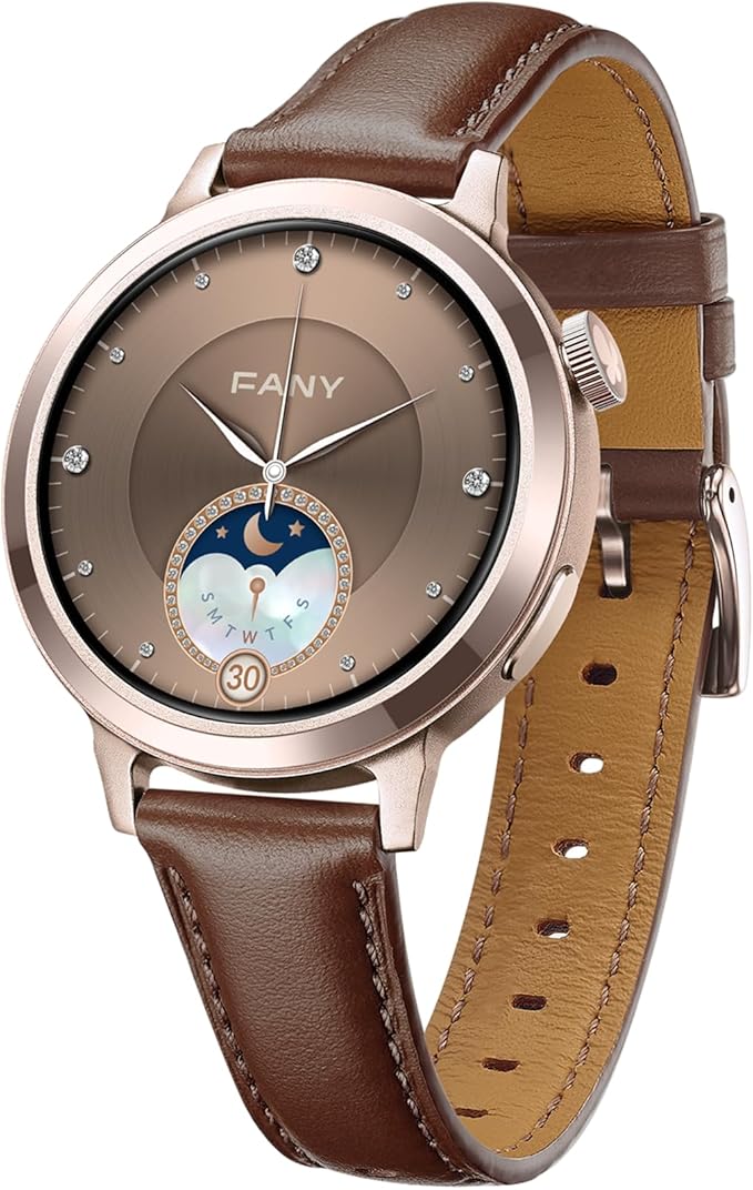 FANY Luna Smart Watch for Women, 1.1'' AMOLED Ultra-clear Display with Aluminum Case & Leather Band, Fitness Tracker Sleep/Heart Rate/SpO2/Step Monitor, 110+ Exercise Modes, FANY See the Vibe