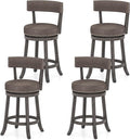 COSTWAY Bar Stools Set of 4, Upholstered Farmhouse Bar stools with Cushioned Seat & Backrest, Solid Wood Legs, Footrest, 26” Counter Height Swivel Stools for Kitchen Island, Pub (4, 26'' Seat Height)