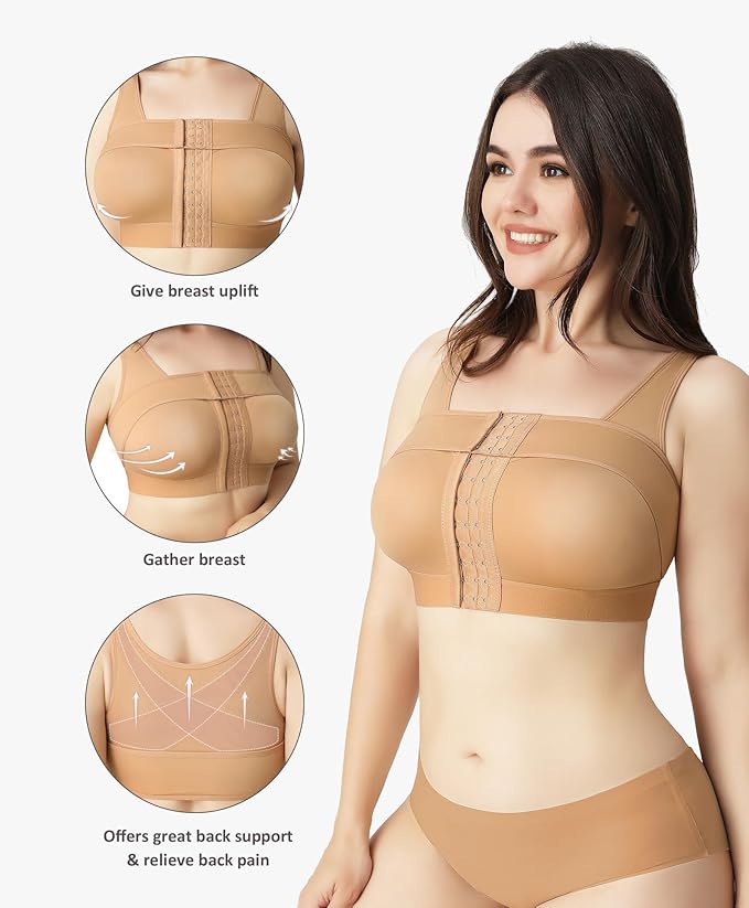 FeelinGirl Arm Shaper for Women Post Surgery Arm Lipo Compression Sleeves Slimming Arm Faja Front Closure Shapewear Bra